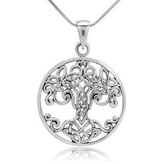 925 Sterling Silver Celtic Filigree Design Tree of Life Round Pendant Diameter 1'' with Sterling Silver Necklace Chain 18'' Jewelry for Women   Nickel Free Chuvora Jewelry