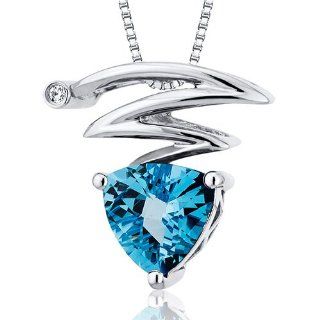 Electrifying Lightning Bolt 1.25 carats Trillion Cut Sterling Silver Rhodium Finish Swiss Blue Topaz Pendant Jewelry