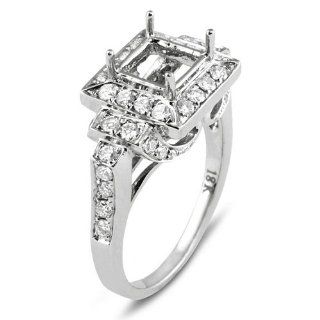 0.70 Carat (Ctw) 18k White Gold Brilliant Round Cut Diamond Vintage Antique Look Semi Mount Ladies Engagement Bridal Ring (No Center Stone): Jewelry