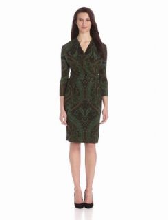 Jones New York Women's Draped 3/4 Sleeve Sheath Dress, Emerald Multi, 6 at  Womens Clothing store: