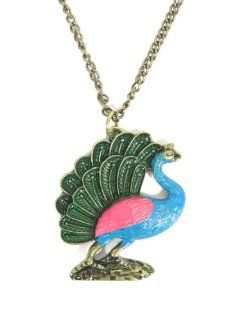 Peacock Necklace Blue Pink Vintage Exotic Bird of Paradise NE16 Art Deco Charm Pendant Fashion Jewelry: Magic Metal Jewelry: Jewelry