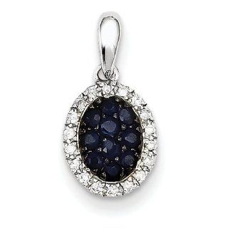 Gold and Watches 14K White Gold Diamond & Sapphire Oval Pendant Charms Jewelry