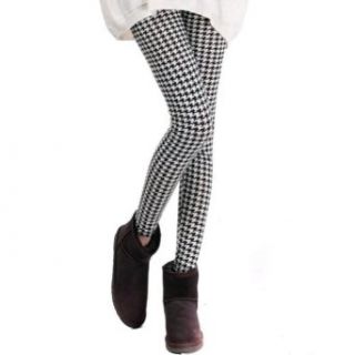 LOCOMO Women Houndstooth Print Pattern Legging FFT072 Black White S M Leggings Pants