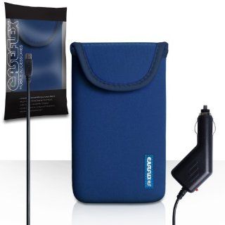 HTC One Max Case Blue Neoprene Pouch Cover With Caseflex Logo And Car Charger Cell Phones & Accessories