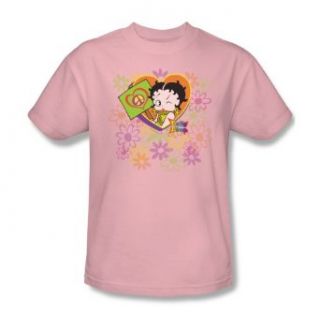 Betty Boop Peace Love And Boop Pink Adult Shirt BB619 AT: Clothing