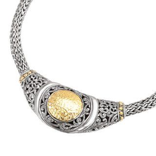 925 Silver Hammered Circle Pendant Necklace with 18k Gold Accents  18 IN: Firenze Collection: Jewelry