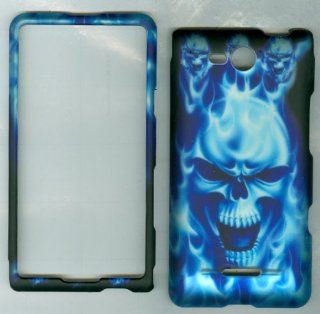 3 Blue Skull FACEPLATE PROTECTOR HARD RUBBERIZED CASE FOR LG OPTIMUS EXCEED VS840PP / LUCID 4G VS840 VERIZON PREPAID SNAP ON: Cell Phones & Accessories