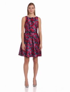 Julian Taylor Women's Floral Fit and Flare Dress, Red/Blue, 6