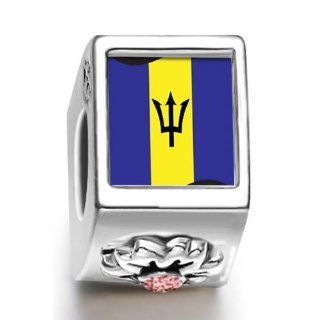Barbados Flag July birthstone Photo Flower European Charm Bead: Jewelry