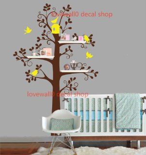 Nursery Shelving Tree with Birds Trees Leaf Bird Birdhouse Home Wall Decal Stcker Decals Decor Baby Bedroom Room Vinyl Romoveralble 842 