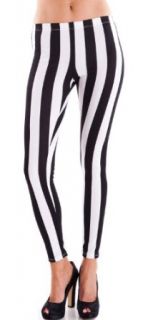Clothes Effect White Black Ladies Vertical Striped Leggings at  Womens Clothing store