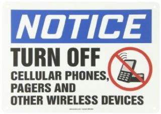 Accuform Signs MRFQ823VP Plastic Safety Sign, Legend "NOTICE TURN OFF CELLULAR PHONES, PAGERS AND OTHER WIRELESS DEVICES" with Graphic, 10" Length x 14" Width x 0.055" Thickness, Blue/Black/Red on White: Industrial Warning Signs: I