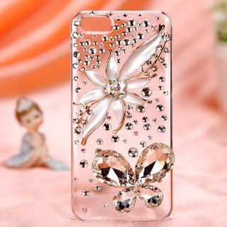 Floral Iris Gold Silver Clear Crystal Diamond Rhinestone Bling Case Cover Faceplate For Apple iPhone 5 5S with Free Pouch Cell Phones & Accessories