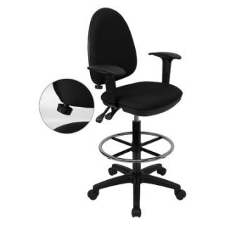 Mid Back Multi Functional Drafting Stool with Adjustable Lumbar Support iBlack   Drafting Chairs & Stools