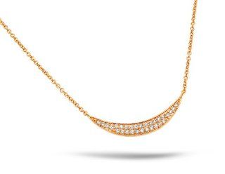 Sterling Silver Rose Gold Plated Crescent Curved Shape Pave Cz Necklace 16 Inch: Jewelry
