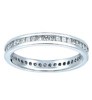 1 Carat Channel Set Princess Cut Diamond Eternity Anniversary Ring Band in 18k White Gold (size 6): Jewelry