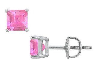 Fine Jewelry Vault SCERSQ600PSW Pink Sapphire Stud Earrings   14K White Gold   2.00 CT TGW: Fine Jewelry Vault: Jewelry