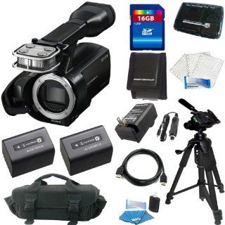 Sony NEX VG20 Interchangeable Lens HD Handycam Camcorder (Body Only) + (2Pcs)Original Sony NP FV70 Rechargeable Camcorder Battery Pack (2060mAh, 8.4V) + 16GB Deluxe Accessory Kit : Professional Camcorders : Camera & Photo