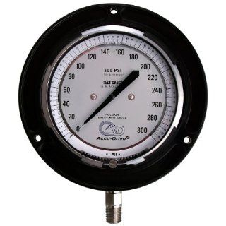 3D Instruments 25 Series Accu Drive ABS Plastic Case Pressure Test Gauge with Stainless Steel 316 Internals and Panel/Wall Mount, 4 1/2" Dial, 0 2000 psi Range, +/  1% Accuracy, 1/4" Male NPT Bottom Connection, Black: Industrial Pressure Gauges: 
