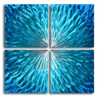 Shimmering Blue Dahlia Desire 4 Piece Handmade Metal Wall Art  32W x 32H in.   Wall Sculptures and Panels