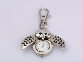 Sellingpillar Fashionable Owl Shaped Quartz Pocket Watch Pendant Timepiece with Key Chain Ring: Toys & Games