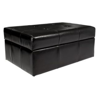 Veranda Leather Storage Ottoman   Black   Ottomans