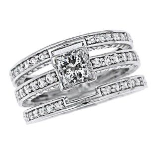 Certified $7000 Value Princess Cut Diamond Engagement Ring Wedding Band Bridal Set 14K White Gold (1 1/3cttw, SI 1 Clarity, F Color) Jewelry