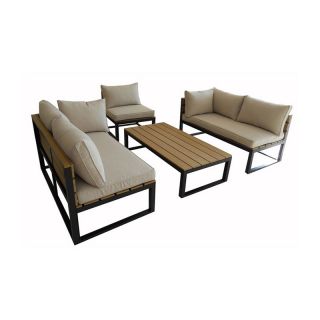 Walker Edison All Weather Outdoor 4 Piece Conversation Set with Cushions   Conversation Patio Sets