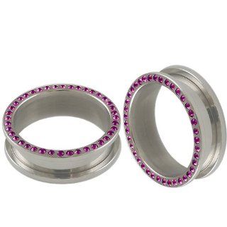 1 3/16" inch (30mm)   316L Surgical Stainless Steel screw fit Flesh Tunnels Ear Large Gauge Plugs with amethyst Swarovski Crystal ADER   Ear stretched Stretching Expanders Stretchers   Pierced Body Piercing Jewelry   Sold as a Pair: Jewelry