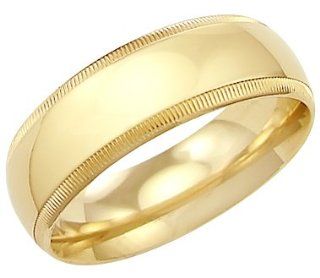 14k Solid Yellow Gold Milgrain Wedding Heavy Ring Band 8MM   Size 8   7.9 Grams: Jewelry