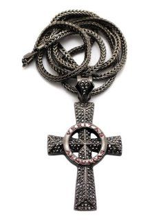 Veritas Aequitas Rhinestone Veritas Aequitas Cross Pendant w/4mm 36" Franco Chain Necklace Hematite MP863HEFC: Jewelry