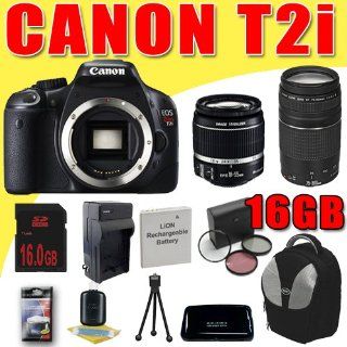 Canon EOS Rebel T2i 18 MP CMOS APS C Digital SLR Camera w/ Canon EF S 18 55mm f/3.5 5.6 IS Lens + Canon EF 75 300mm f/4 5.6 III Telephoto Zoom Lens LPE8 Battery/Charger Filter Kit Backpack DavisMAX 16GB Bundle : Camera & Photo