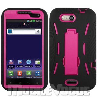 Reiko SLCPC06 LGMS840BKHPK Premium Durable Hybrid Combo Case with Kickstand for LG Connect 4G (MS840)   1 Pack   Retail Packaging   Black/Hot Pink: Cell Phones & Accessories