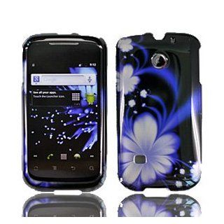 For Cricket Huawei Ascent II M865 Accessory   Blue Flower Design Hard Case Cover: Cell Phones & Accessories