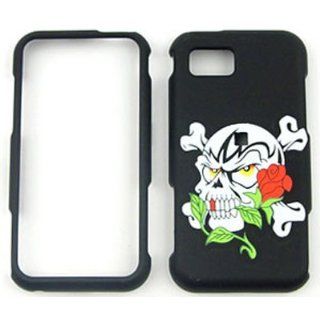 Samsung Eternity A8673D Embossed Tattoo Design, Tatoo Skull has Rose in Mouth, Black Hard Case/Cover/Faceplate/Snap On/Housing/Protector: Cell Phones & Accessories