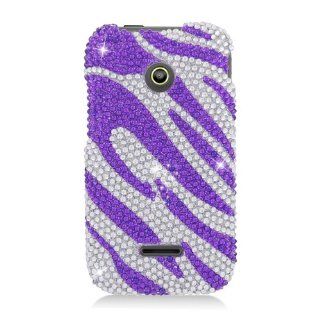 LF Purple Zebra Designer Rhinestone Hard Case Cover, Lf Stylus Pen and Wiper For (Straight Talk , Net10 , T Mobile) Huawei Inspira H867G / Prism 2 II U8686 / Glory h886c Cell Phones & Accessories