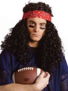 California Costume Mens Worlds Biggest Hair Wig Long Black Hair With Red Bandana: Adult Sized Costumes: Clothing
