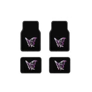 Universal Fit Front and Rear Logo Carpet Floor Mats   Purple Butterfly: Automotive
