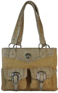 Montana West Womens Western Purse Bucket Tote Handbag with Concho and Buckles (Beige): Clothing