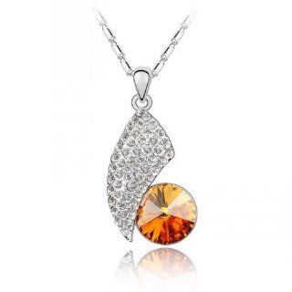 Designer Orange and Clear Abstract Petal Pendant Necklace 849: Jewelry