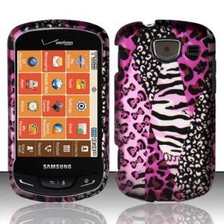 Pink Leopard Zebra Animal Kingdom Samsung U380 Brightside Rubberized Texture Snap on Cell Phone Case + Microfiber Bag: Cell Phones & Accessories