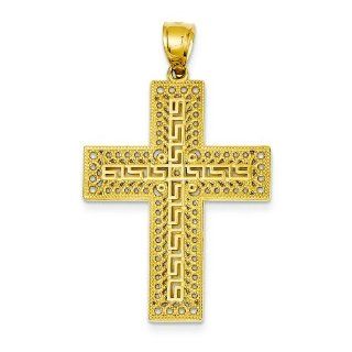 14K Yellow Gold Greek Filigree Cross Pendant Charm: Jewelry