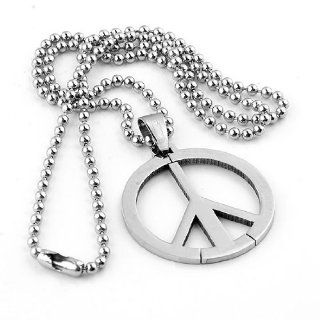 Fashion Stainless Steel Peace Logo Bead Pendant Ball Chain Men's Necklace 19"l: Jewelry