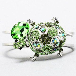 Gorgeous Green Crystal Turtle Hinged Cuff Bangle Bracelet Rhodium Plated Gift Boxed: Jewelry