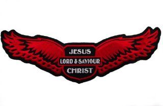 Jesus Lord & Saviour Biker Wings LARGE RED Christian Religious 10 inch Iron or Sew on Embroidered BACK Patch D33