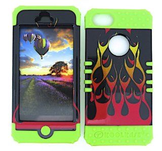 3 IN 1 HYBRID SILICONE COVER FOR APPLE IPHONE 5 HARD CASE SOFT GREEN RUBBER SKIN WILD FLAME GR TP877 KOOL KASE ROCKER CELL PHONE ACCESSORY EXCLUSIVE BY MANDMWIRELESS: Cell Phones & Accessories