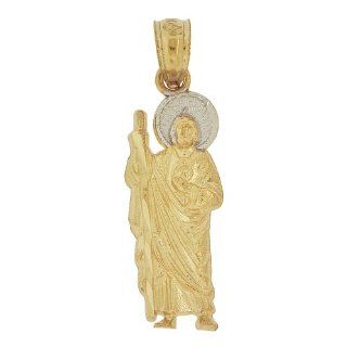 14k Yellow Gold White Rhodium, Mini Size Saint Jude San Judas Pendant Religious Charm: Jewelry