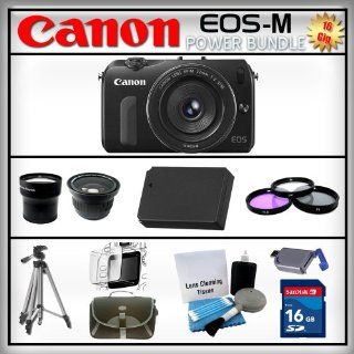Canon EOS M 18 MP Kit   Canon EF M 22mm STM   Wide Angle and Telephoto Zoom Lenses   16GB SDHC Memory Card   USB Card Reader   3 Piece lens Filter Kit   Carrying Case   Lens Cleaning Kit   Screen Protector   Tripod : Point And Shoot Digital Camera Bundles 