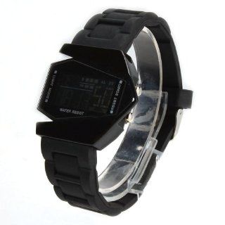New LED Wristwatch Plane Head Shape Silica Gel Watchband Watch Black: Watches