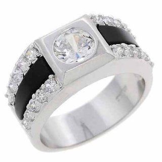 Sterling Silver Genuine Onyx Stone and Square Simulated Diamond cz Men's Ring Jewelry